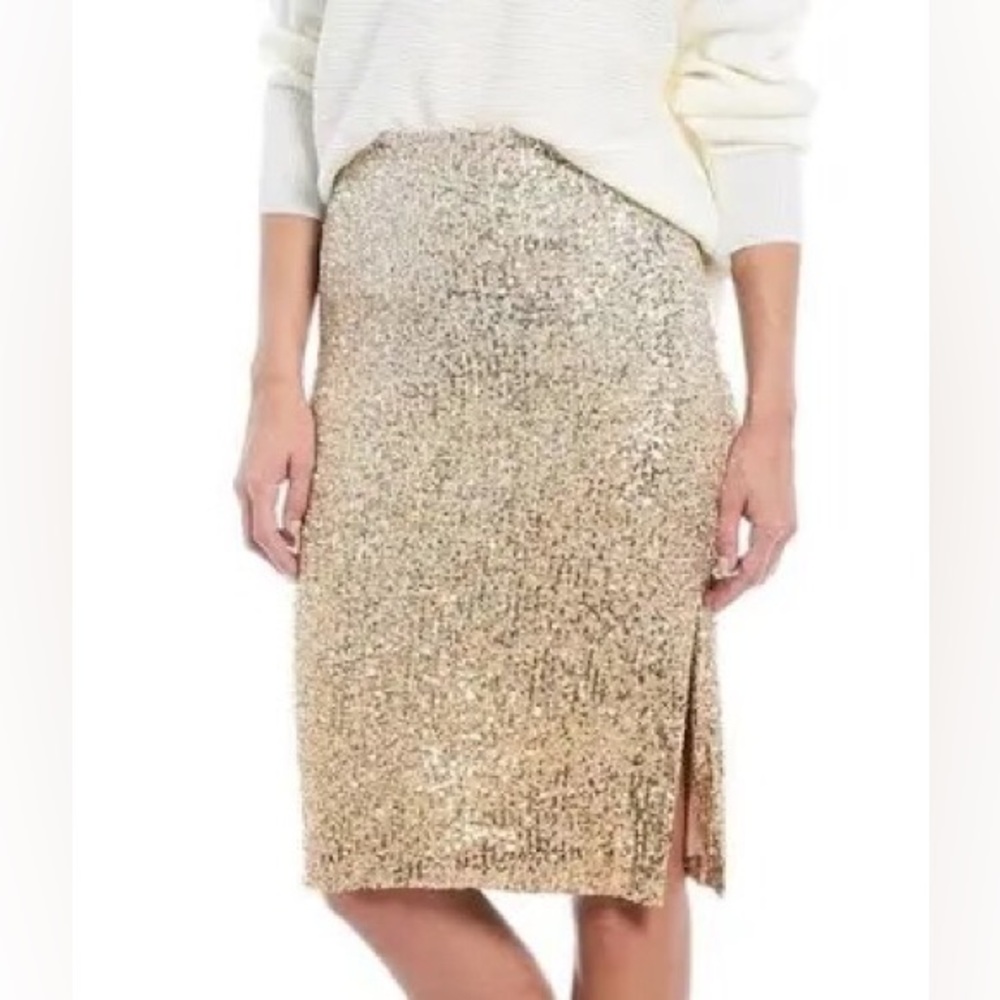CHELSEA & VIOLET: GOLD SEQUIN KNEE LENGTH PENCIL SKIRT SIZE S